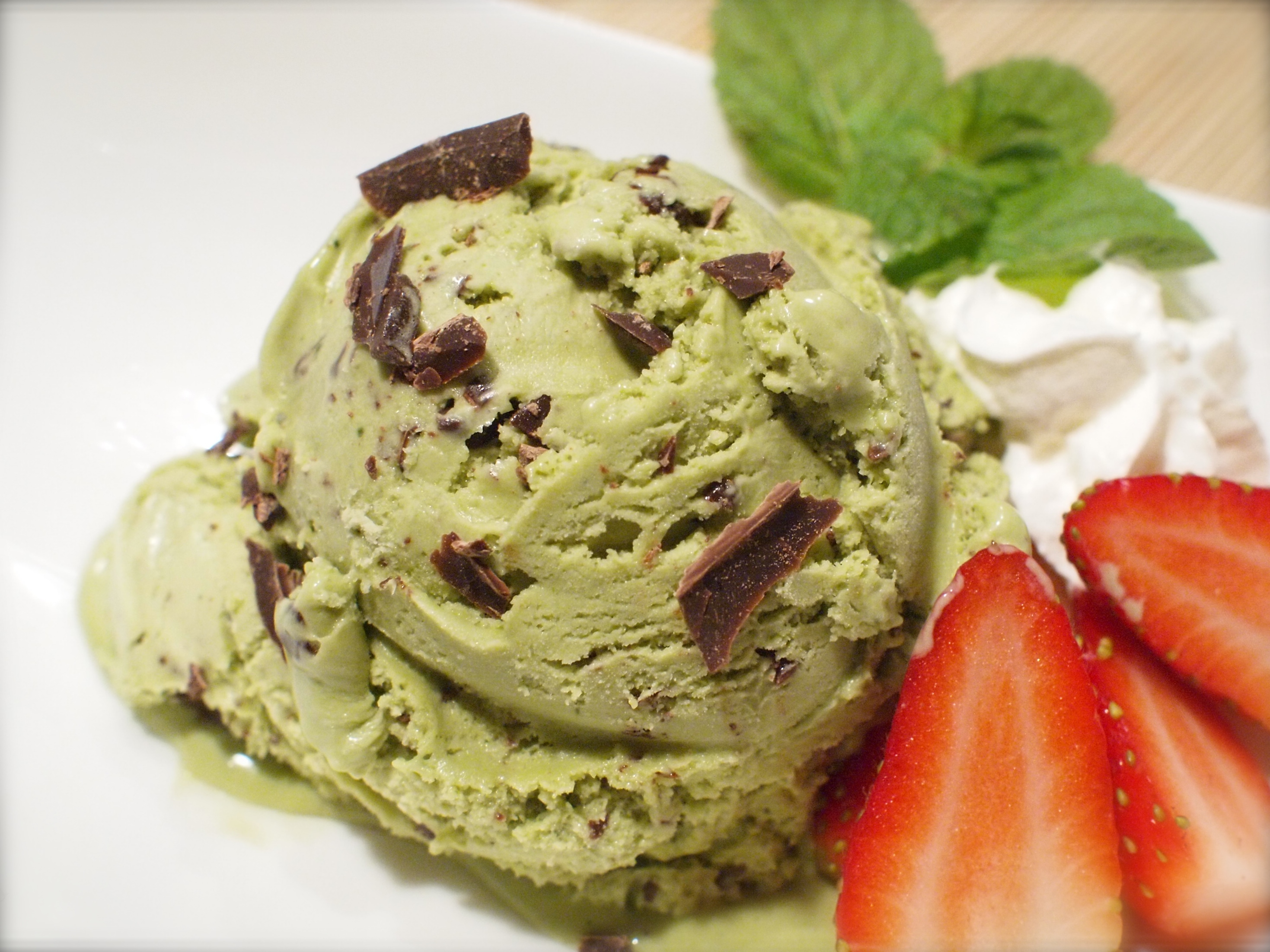 Matcha ice cream with chocolate chunks